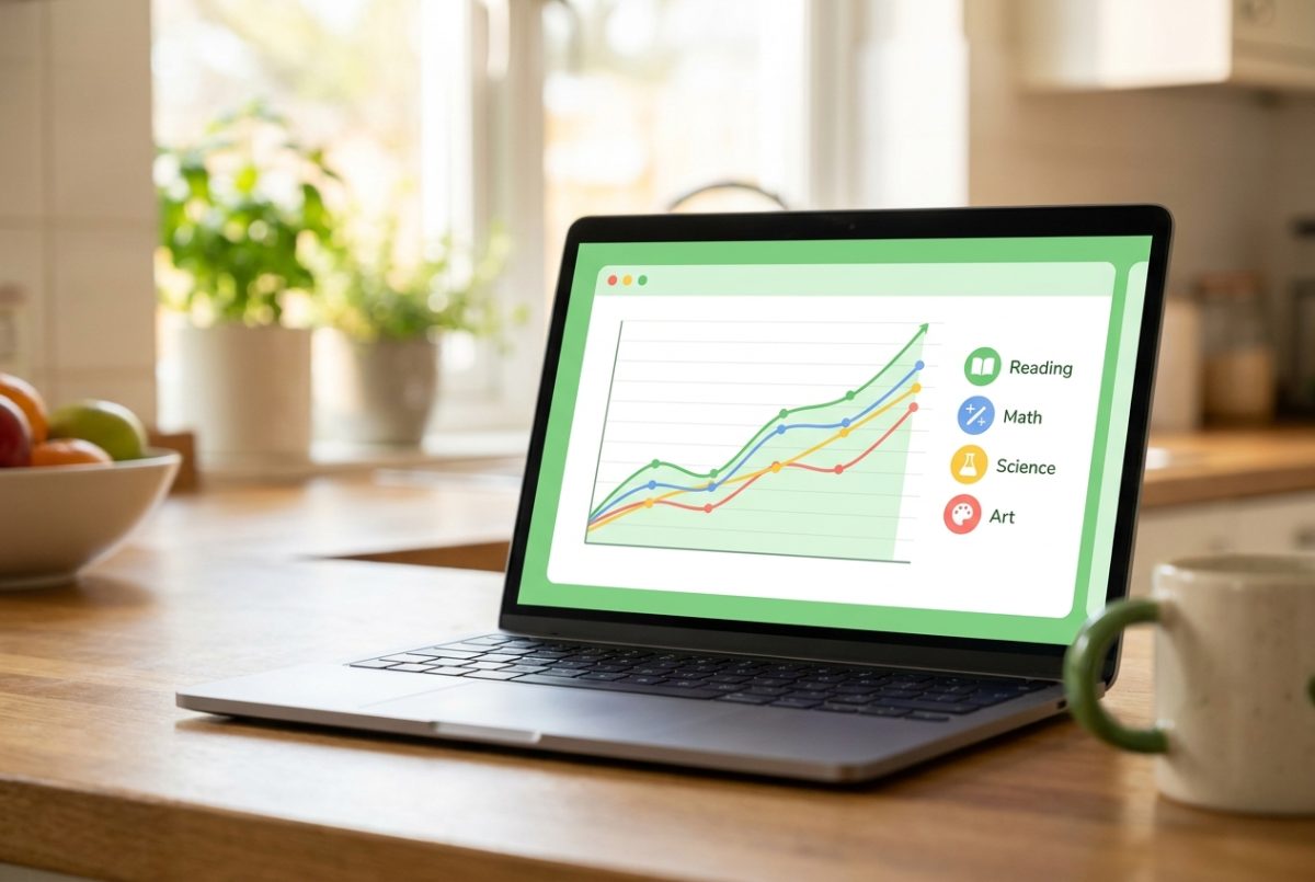 A laptop showing a weekly progress chart